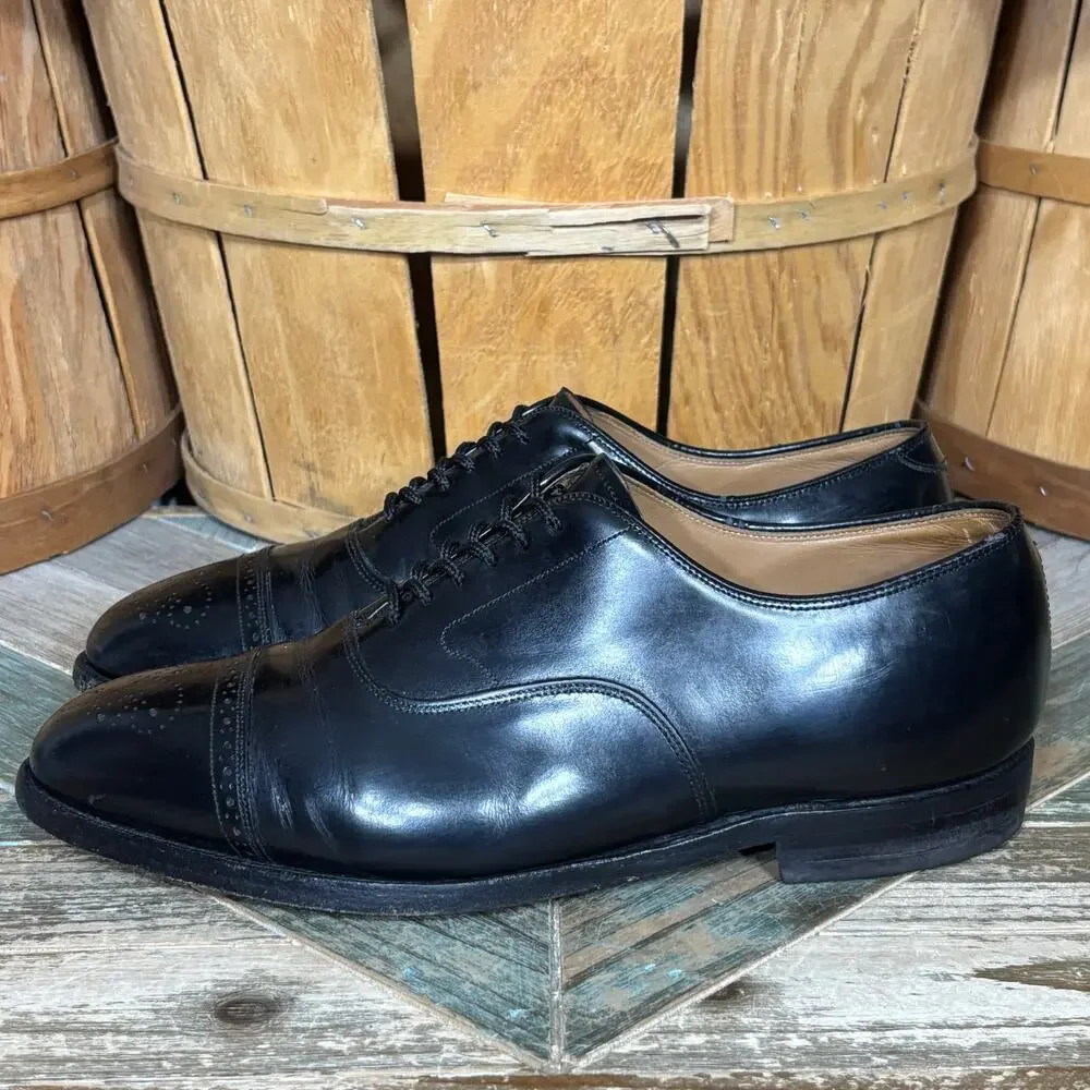 Johnston & Murphy Limited Black Leather Brogue Cap-Toe Dress Shoes Men 8.5 EEE